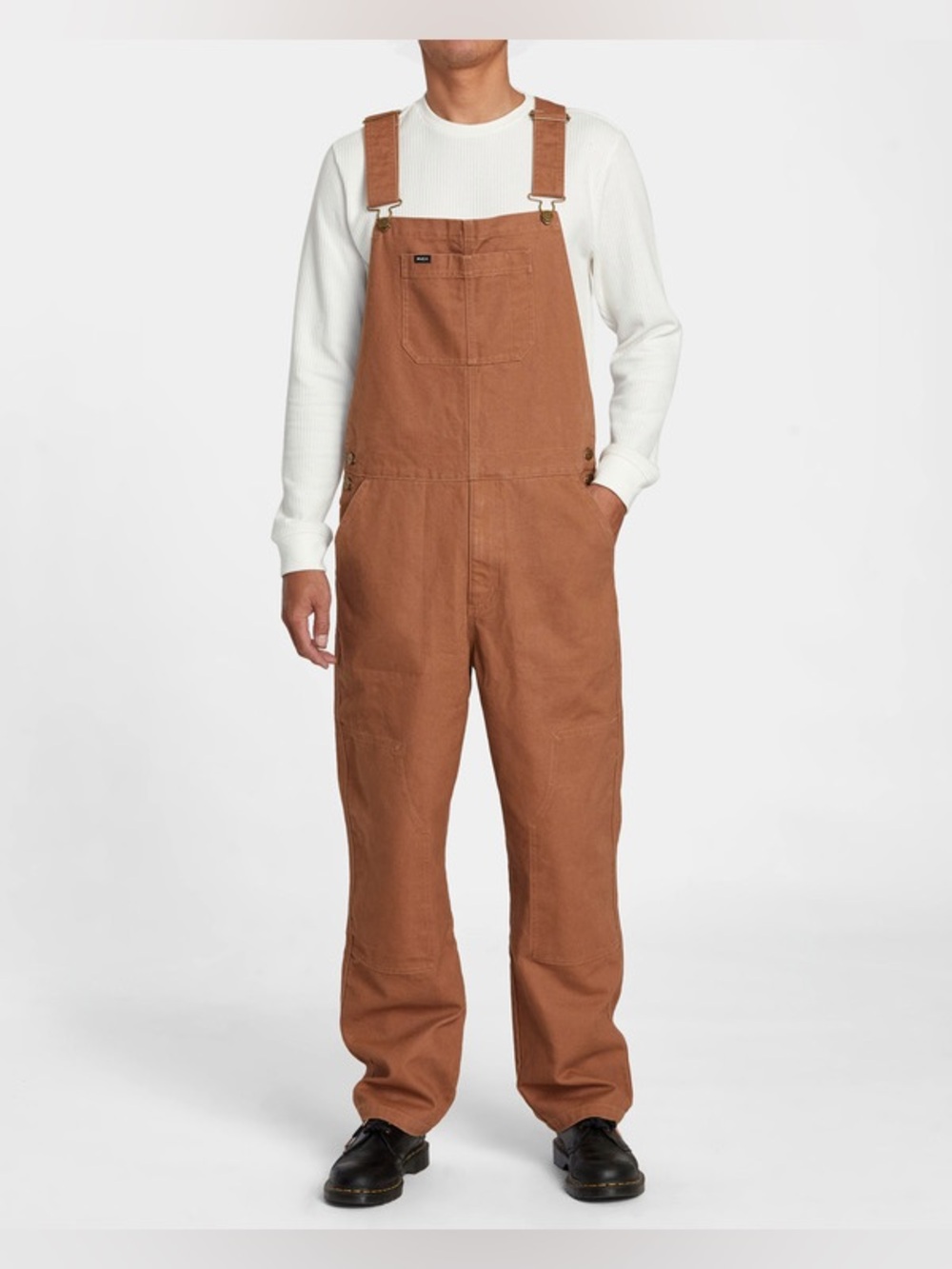 RVCA Men's Grounded Canvas Workwear Overalls Brown Medium Utility Straight Leg